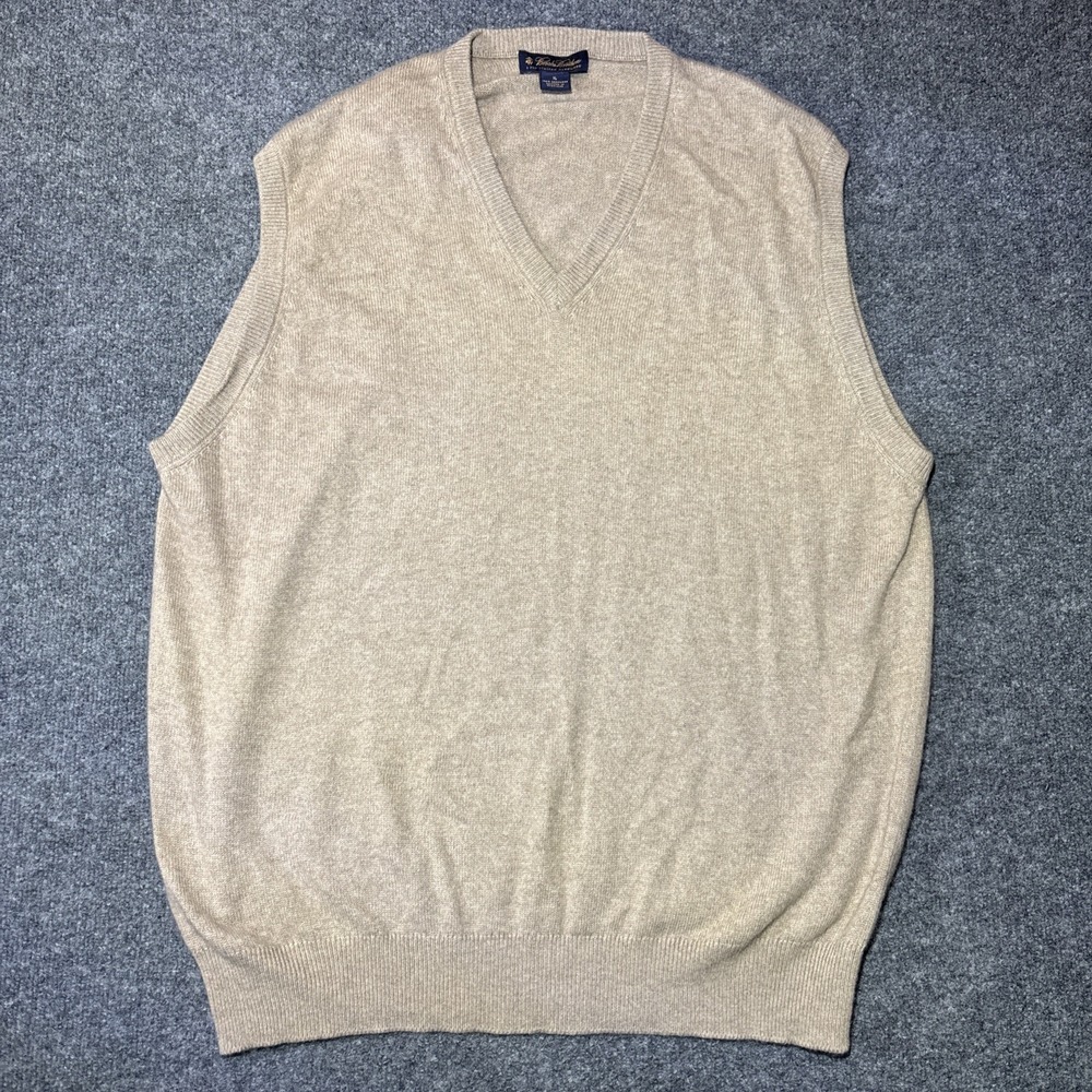 Brooks Brothers 100% Cashmere V Neck Sweater Vest Beige XL
